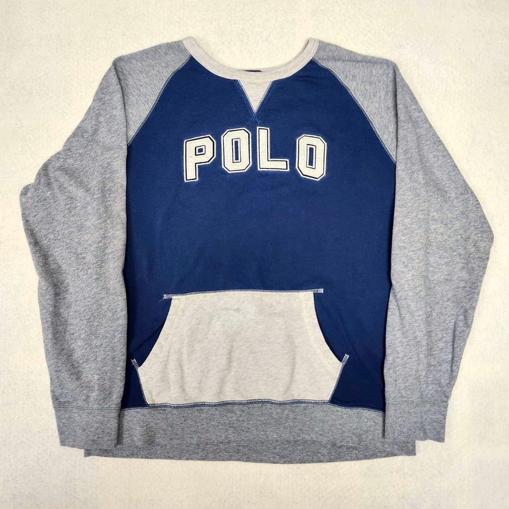 Polo Ralph Lauren Colorblock Spellout Pullover Sweatshirt Raglan Navy Streetwear